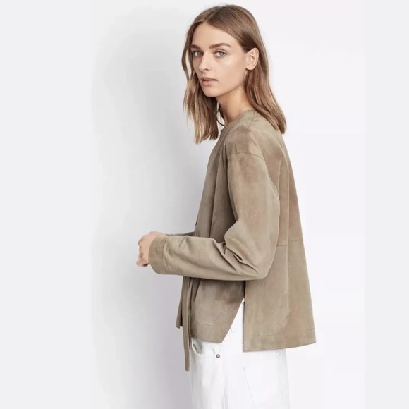 Vince Jackets & Blazers - Vince Taupe Colorless Belted Lamb Suede Jacket